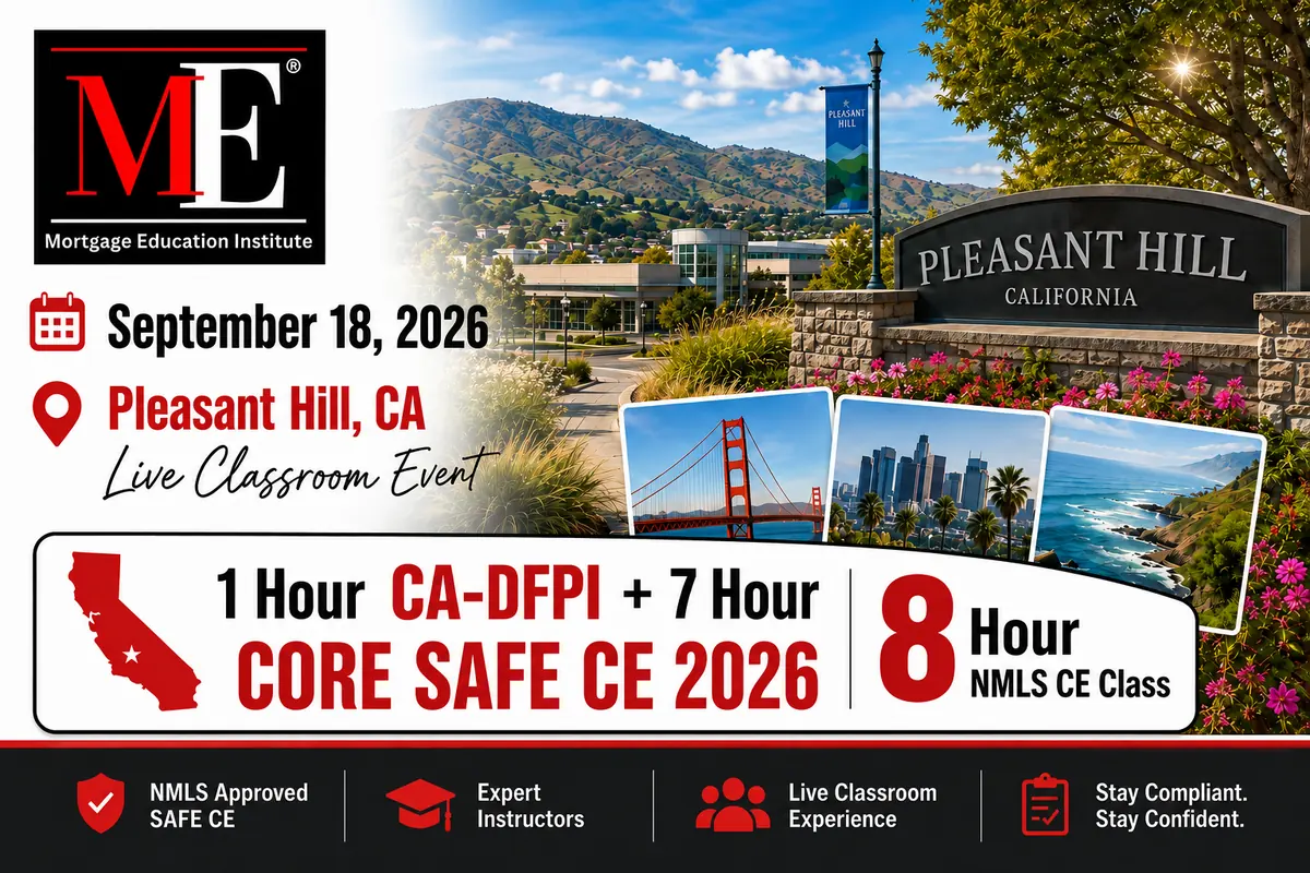 Pleasant Hill CA NMLS 8-hour classroom course banner